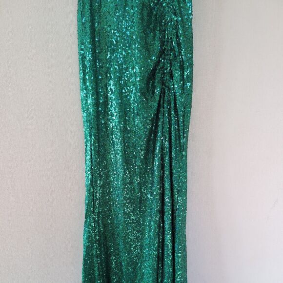 Sequin Maxi Dress Sz M Green Romantic Elegant Evening Gown Cruise Wedding Hoco - Picture 4 of 16